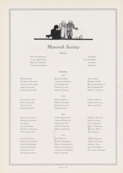 The Menorah Society yearbook page with a antisemitic shylock caricature.
