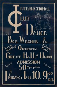 Dark vintage poster of the international club dance event featuring Bob Wegner Orchestra