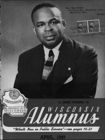 G. James Fleming is pictured on the cover of the Wisconsin Alumni Magazine in a suit and tie.