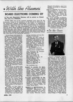 A page from the Wisconsin Alumni Magazine with a black and white portrait of G. James Fleming wearing a suit above and an article about him.