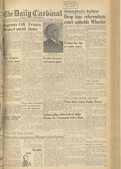 Newspaper frontpage from the Daily Cardinal, including an article headlined "Fraternity explains Negro pledging".