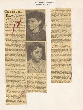 A Milwaukee Journal newspaper clipping with the headline “Coed to Lead Race Crusade”.