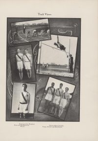 Photo of George Poage standing amongst teammates, a part of a collage of photos on the track team’s yearbook page.