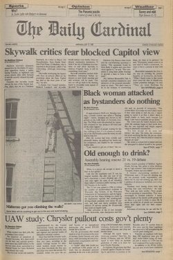 A Daily Cardinal newspaper frontpage with an article headlined “Black woman attacked as bystanders do nothing”.