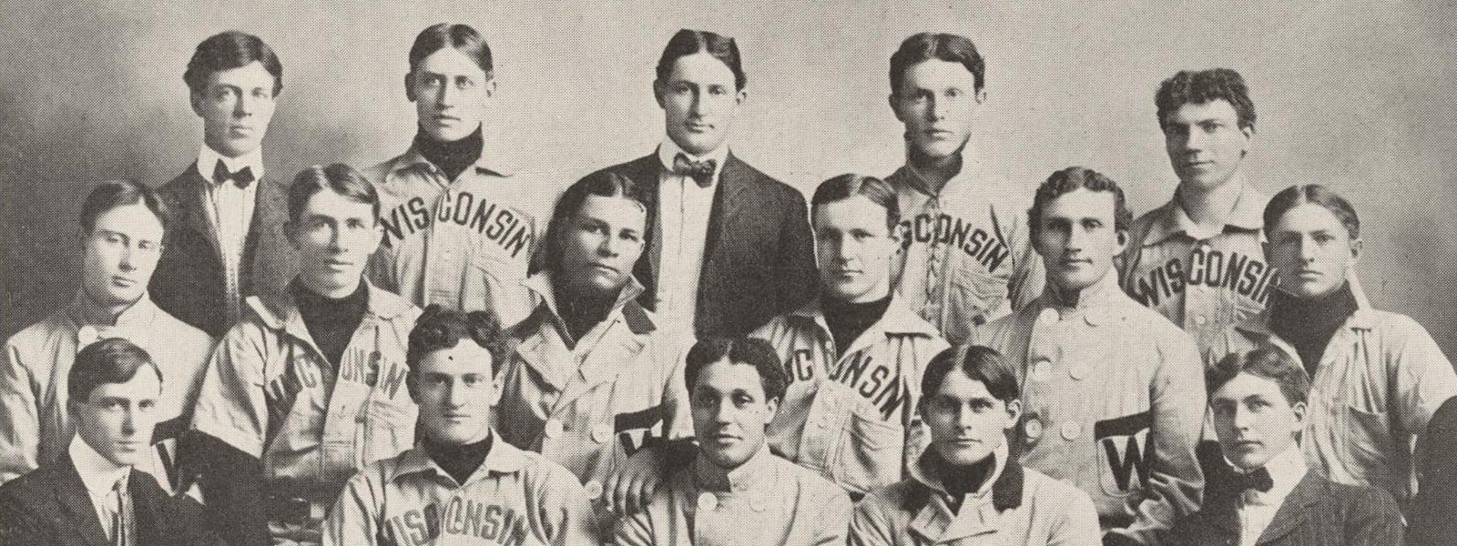 Members of the (men’s) varsity baseball team photo from 1902 as pictured in the 1904 Badger yearbook.